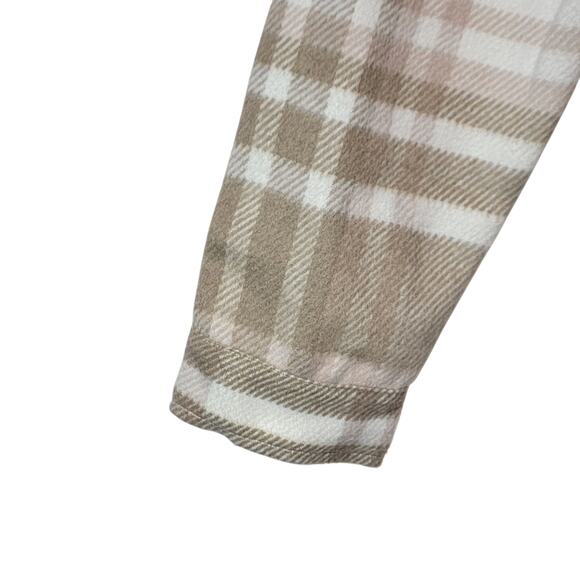 Francesca's Lydia Cropped Plaid Shacket Tan Cream Fall Winter Layering Jacket L - Picture 7 of 15